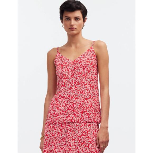 Madewell V-Neck Cami Tank Floral Red Ditzy Women's Size 2 Summer Casual Vacation - Picture 1 of 9